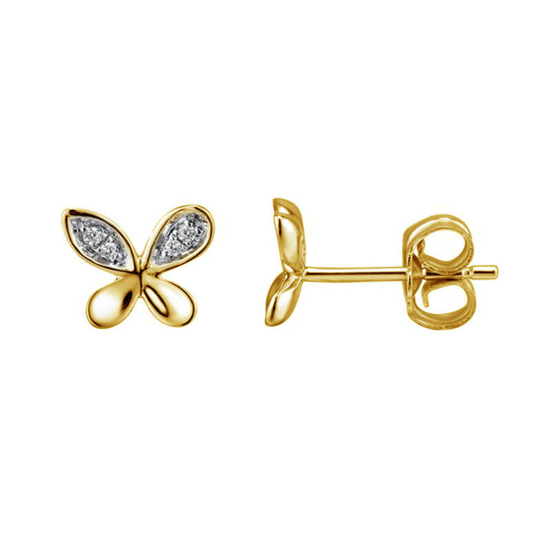 Aretes mariposa en oro amarillo de 14K con diamantes – Bauer Joyeros