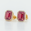 Aretes Rubí forma rectangular con brillantes - PINETA - Oro Amarillo 18 quilates