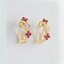 Aretes Largos tipo flor Rubí con Brillantes - PINETA - Oro Amarillo 18K