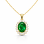 Dije PINETA 18K con Esmeralda Oval y  Halo de Diamantes en Oro Amarillo 18K