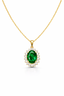 Dije PINETA 18K con Esmeralda Oval y  Halo de Diamantes en Oro Amarillo 18K