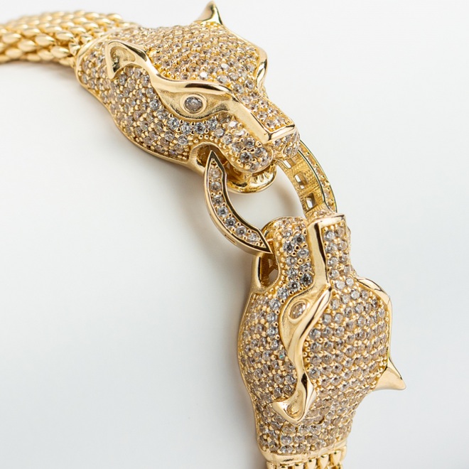Pulsera Mónaco Chain con cabeza de pantera. Oro Amarillo 14K