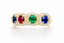 Anillo Multicolor de Rubí, Esmeralda y  Zafiros con Diamantes en Oro Amarillo  18K – Colección PINETA 18K