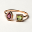 Anillo Doble Peridot y Rosa Turmalina- PINETA - Oro Rosa 18K