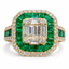 Anillo PINETA 18K en Oro Amarillo con  Diamantes Naturales y Esmeraldas –  Diseño Halo de Alta Joyería