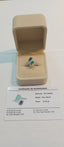 Anillo PINETA 18K en Oro Blanco con  Zafiro Azul y Esmeralda Naturales Corte  Emerald con Diamantes Halo – Alta  Joyería