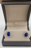 Aretes PINETA 18K con Zafiros Ovales y  Halo de Diamantes en Oro Blanco 18K
